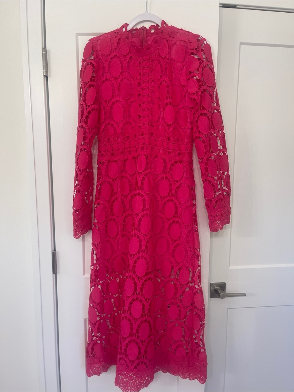 Women’s Long Sleeve Lace Midi Dress in Bright Pink - Picture 2 of 4